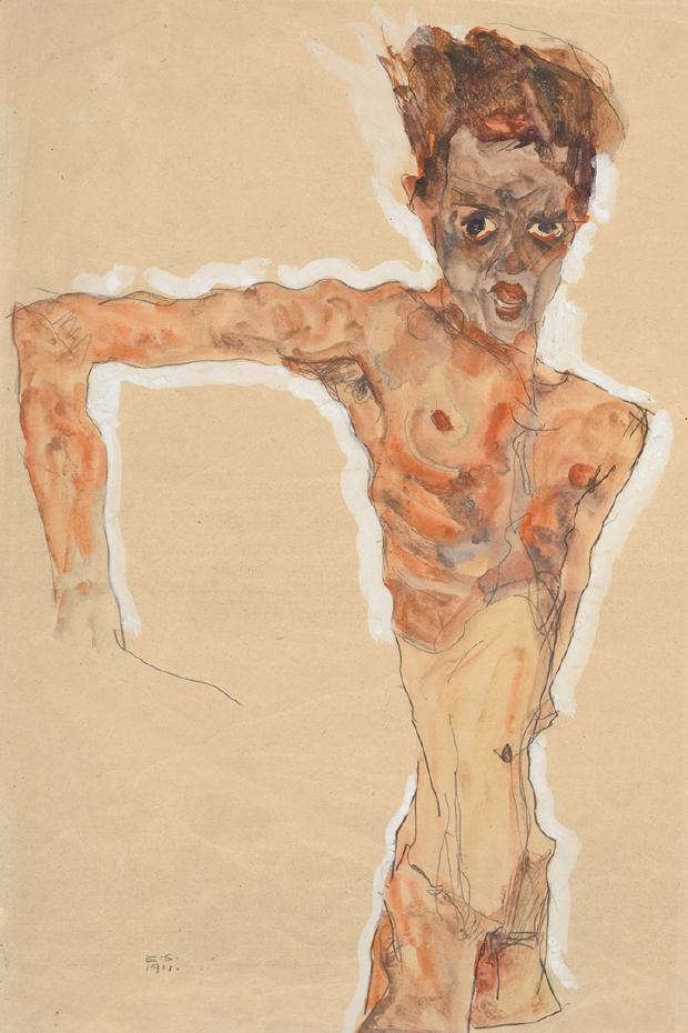 Egon Schiele，《Self-Portrait》，1911。圖取自大都會博物館。