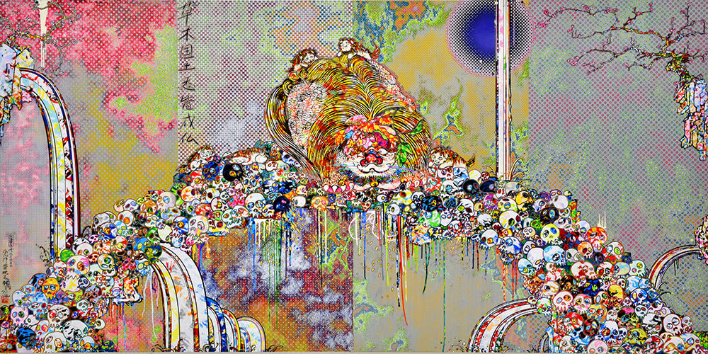 村上隆，《超越死亡的王國獅子》，壓克力、畫布、鋁框，150 x 300公分，2018年。©2018 Takashi Murakami/Kaikai Kiki Co., Ltd. All Rights Reserved. 圖/Courtesy Gagosian.