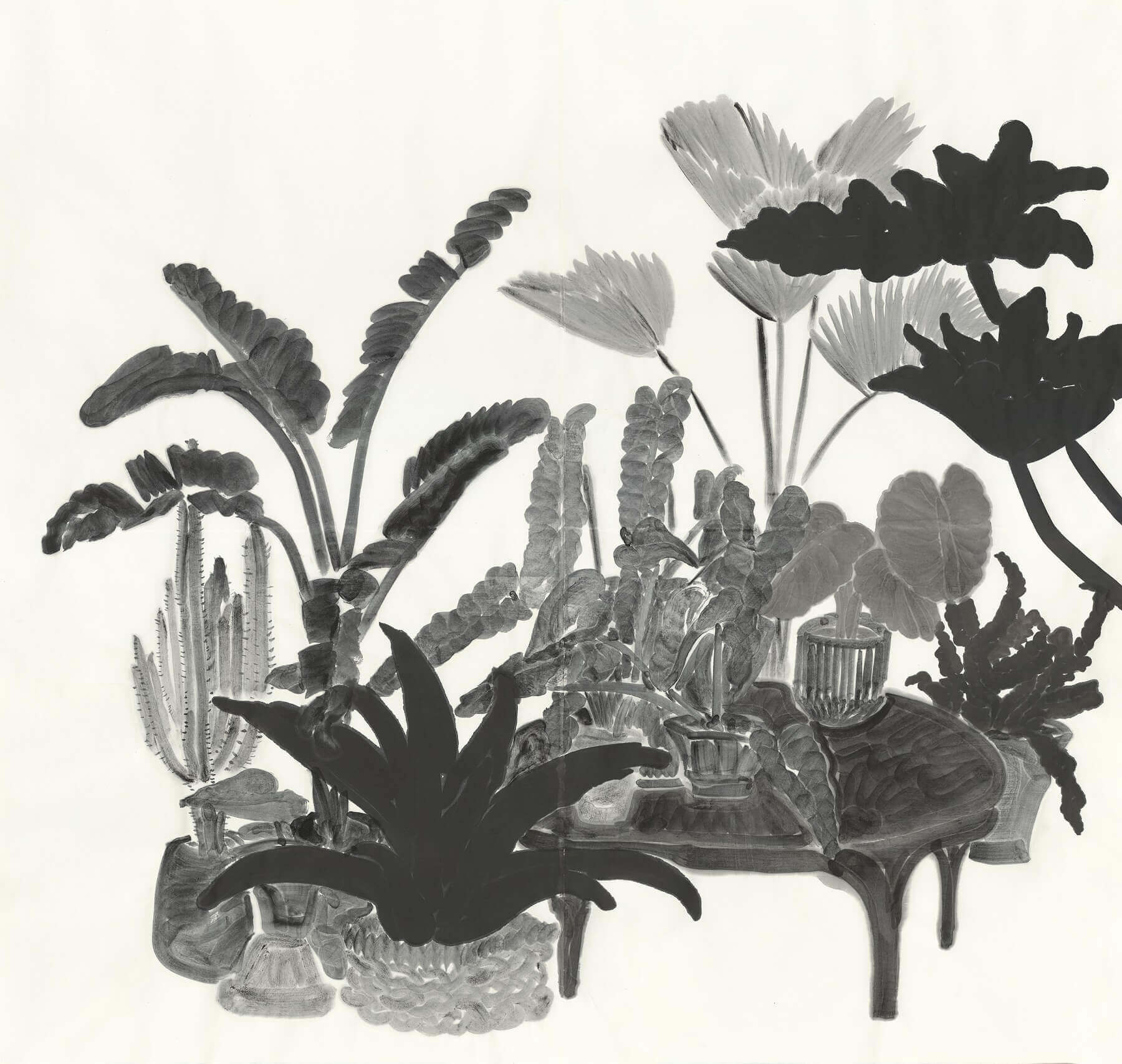 楊寓寧《觀葉植物》，墨水紙本，181 × 192 cm，2022。圖/bísút提供