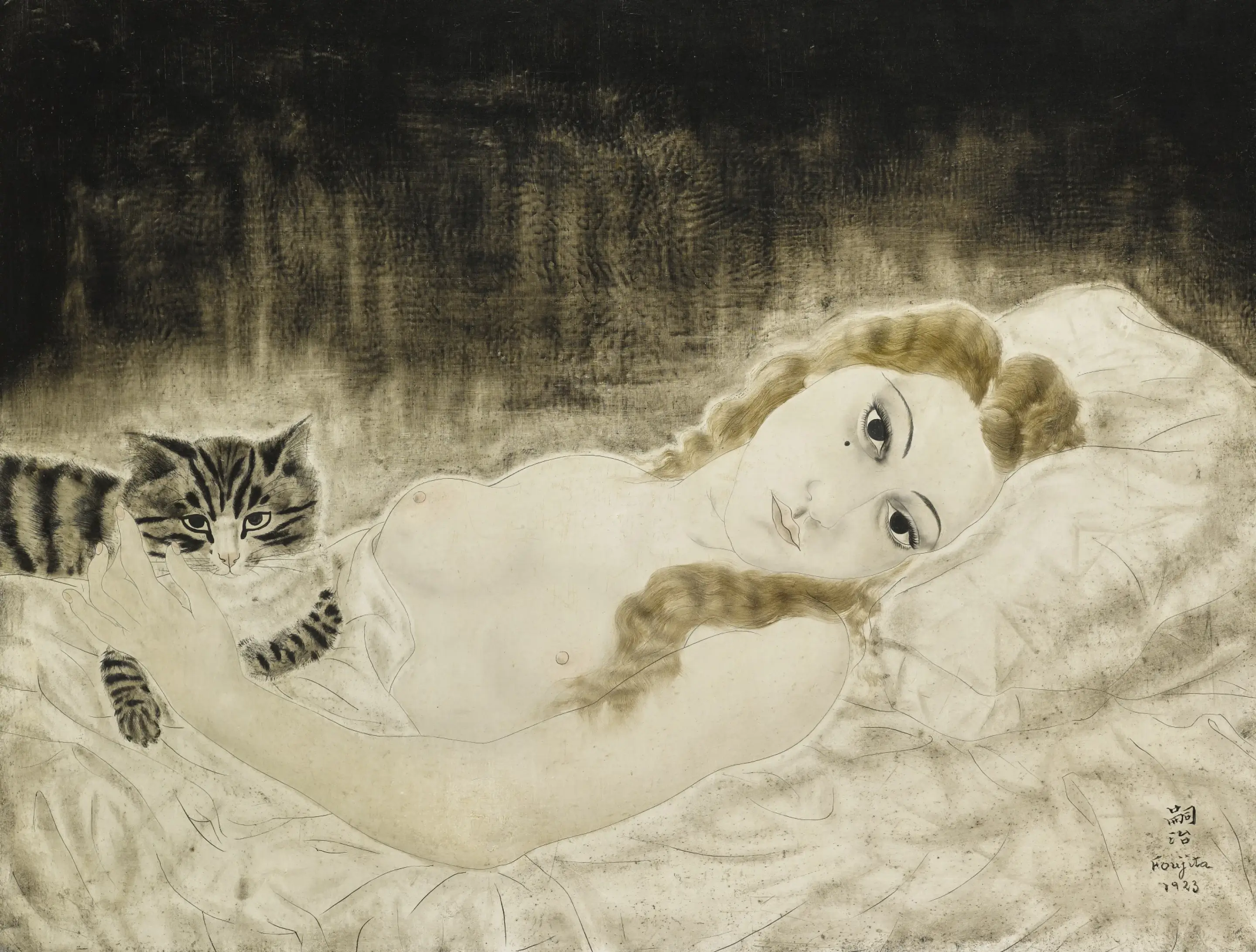 藤田嗣治，〈小雪與貓〉，1923，油畫，圖 © 蘇富比